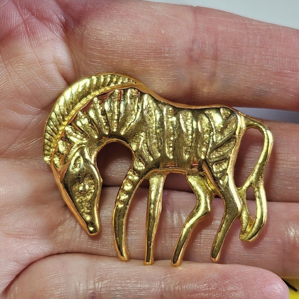 Vintage Gold Tone Prancing Zebra Brooch